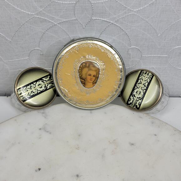 Vintage Glass Vanity Jar Set Cameo Lid & Art Deco Floral Inlay Metal Tops – 3 Pc - Picture 15 of 16